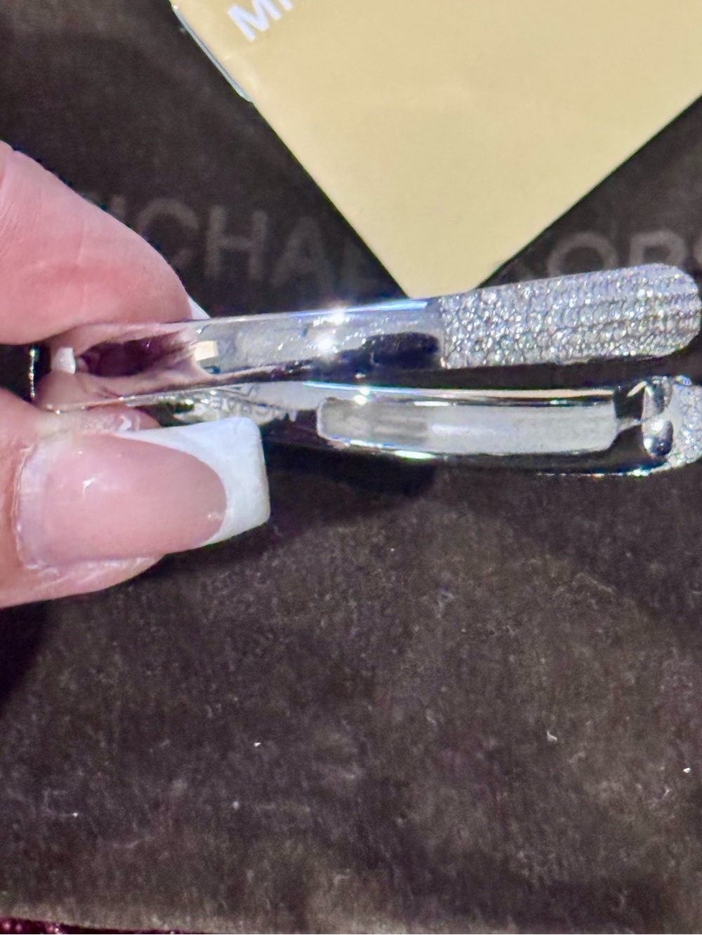 Michael Kors Silver Pave Crystal Hinged Cuff Bracelet - Picture 3 of 5